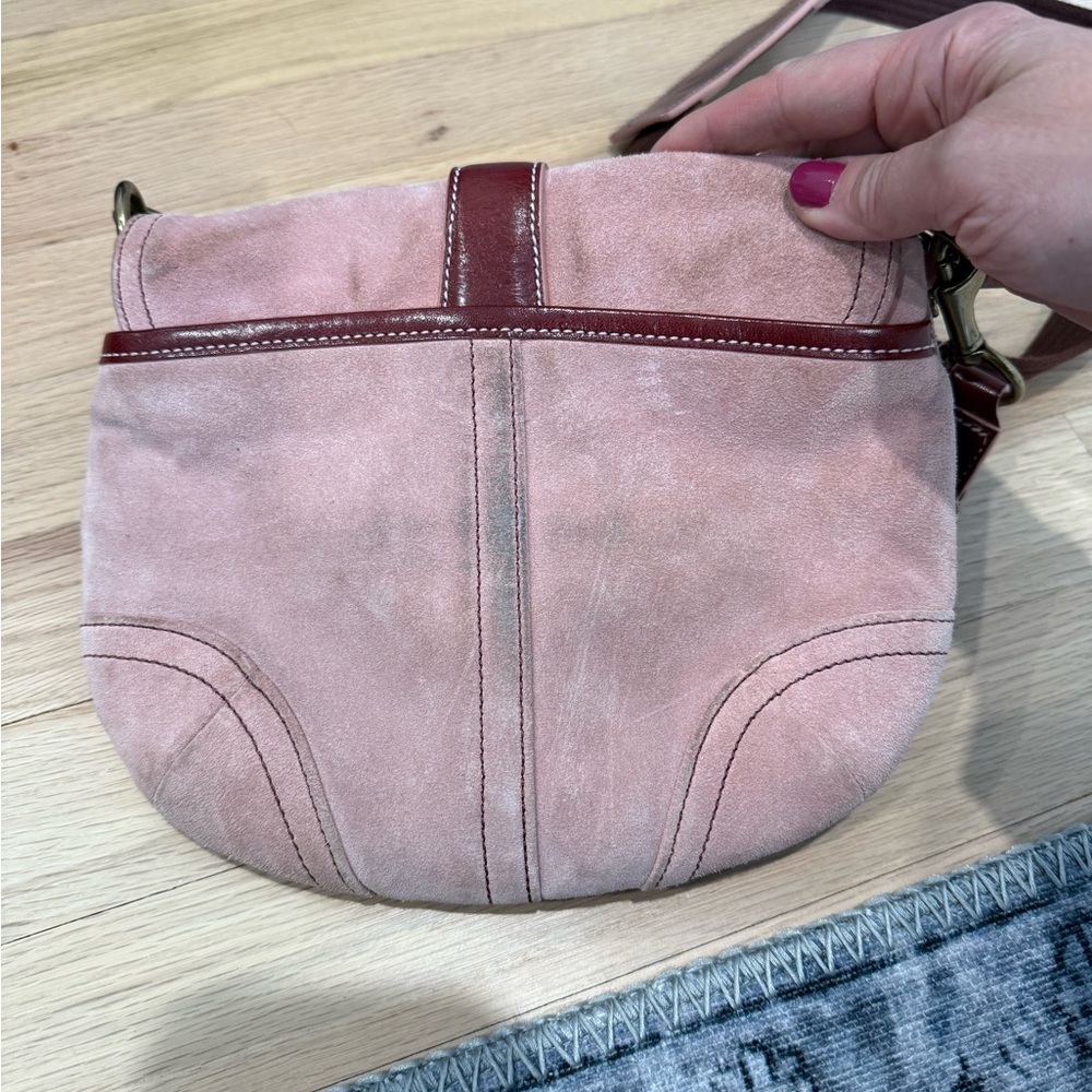 Coach Blush and Burgundy Suede and Leather Crossbody Bag - Picture 7 of 7